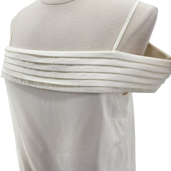 NWT Do+Be Sleeveless Off The Shoulder Pleated Ivory Blouse Top Womens Large - Picture 3 of 9
